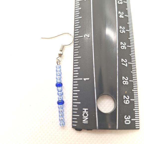 Long Dangle Seed Bead Earrings Set of 2 - Pink/Silver Blue/Silver - Picture 4 of 4